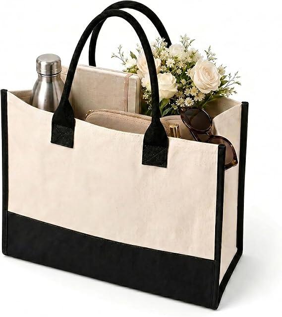 Salt Earth Canvas Tote Bag for Women, Personalized Initial Monogram Tote, Beach Grocery Utility Tote for Travel & Work, Size: Soho Signature