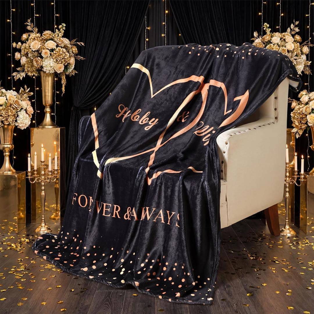 Ganeen Couples Blanket Wedding Gifts for Couples Hubby Wifey Intimacy Throw Blanket Newlywed Wedding Engagement Marriage Gift for Room Decor 60 x 50(Romantic,Black)