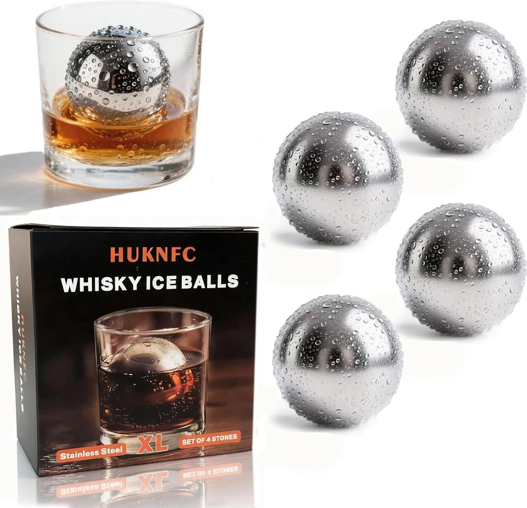 Reusable Ice Cubes & Metal Chilling Stones 304 Stainless Steel Whiskey Balls XL Extra Large Whiskey Ice Stones Set of 4 Silver Ball 2.2" (55 mm) Whiskey Gifts