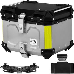 Motorcycle Top Case, 45L Motorcycle Tail Box Bag, Aluminum Top Trunk with Anti-Theft Lock System, Easy Installation with Universal Bracket, Waterproof, Rustproof and Dustproof, Silver