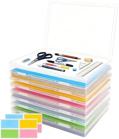 8 Pcs Photo Storage Boxes for 8"x10" Paper, Scrapbook Papers Storage Containers with 2 Pcs 4 Label Sheets File Portable Project Case with Lids for Photos, Crafts, Files