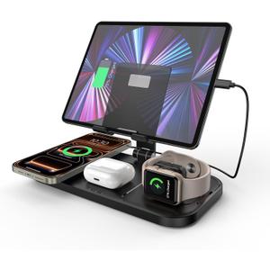 Wireless Charger 4 in 1 for Apple Charging Station for iPhone 17 Pro Max/16/15 Series, AirPods Pro 2, iPad Stand, Watch Charger for iWatch Series 10/9/8, Wireless Charging Station for Multiple Devices