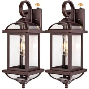 Roravilila 18” Bronze Outdoor Light Fixtures with Dusk to Dawn Sensor 2-Pack, Anti-Rust Aluminum Brown Outside Lights for House Enclosed Bottom Exterior Lighting Scones IP65 Waterproof Wall Lanterns