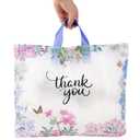 Purple Q Crafts Thank You Bags With Soft Loop Handle for Business Retail, Boutique Bulk 50 Pack 15" W x 12" H Floral Plastic Shopping Bags/Gift Bags Perfect For Mothers Day