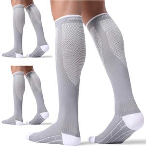 FITRELL 3 Pairs Compression Socks for Women and Men 20-30mmHg-Circulation Support Socks (Large-X-Large, Grey)