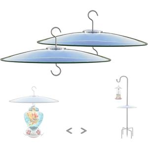 13" Glass Rain Cover for Bird Feeders Outdoors - Baffle on Shepherd Pole/Post or S Hooks Hanging - Large Weather Guard Protective Dome - Clear x 2PC (Dia. 33CM)