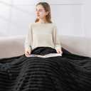 BEDELITE Fleece Black Throw Blanket for Couch - 300GSM Soft & Warm Fluffy Black Blanket, Decorative and Giftable Striped Blankets for Women, Men, 50"x60", Black