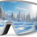 OTG Ski Goggles,100% UV Protection,Anti Fog,Polarized Ski Snowboard Goggles for Men Women Adult (Fullrevo-cylindrical-iceblue-vlt16%)