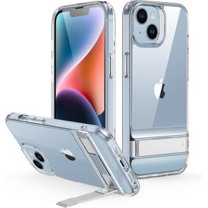 ESR for iPhone 14 Case, iPhone 13 Case with Stand, 3 Stand Modes, Military-Grade Drop Protection, Supports Wireless Charging, Slim Back Cover with Patented Kickstand for iPhone 14/13 Case, Clear
