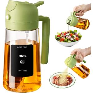 SWEET VIEW 1PCS Olive Oil Dispenser– 16oz/470ml Glass Light-Proof Oil Pourer for Kitchen, Air Fryer, Cooking, Salad, and BBQ