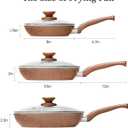 Healthy Nonstick Granite Cookware Set - 3 Pcs, Induction Skillets With Lids, PFOA Free, No Toxic Egg Omelette Frying Pan