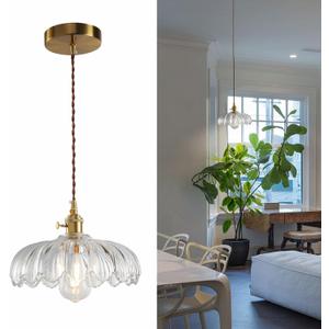 Glass Pendant Lights Kitchen Island: Vintage Pendant Light Fixtures Small Pendant Light Dining Room, Clear Hanging Light for Living Room, Schoolhouse, Entryway, Foyer, E26 (Gold)