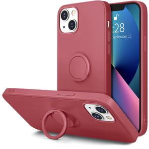 Hython for iPhone 13 Case with Ring Stand [360 Rotatable Ring Holder Magnetic Kickstand] [Soft Microfiber Lining] Slim Shockproof Rubber Protective Phone Case Cover for Women, Camellia Red