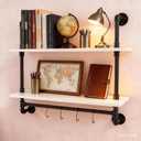 ROGMARS White Floating Wall Shelves Industrial Pipe Shelving 30 Inch Wood Bathroom Shelves with Towel Bar Over Toilet, Rustic Farmhouse Pipe Wall Shelves for Kitchen Living Room (30inch 2 Tier)