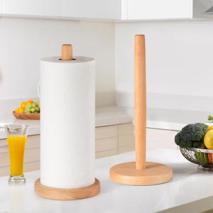 2 x Wooden Paper Towel Holder - Large Size Solid Wood Paper Towel Holder with Anti-Skid Base for Kitchen, Living Room,Bathroom
