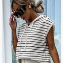 KevaMolly Women's T-Shirts Drawstring Hooded Loose Sweater T Shirt Sleeveless Casual Striped Daily Tshirt Small
