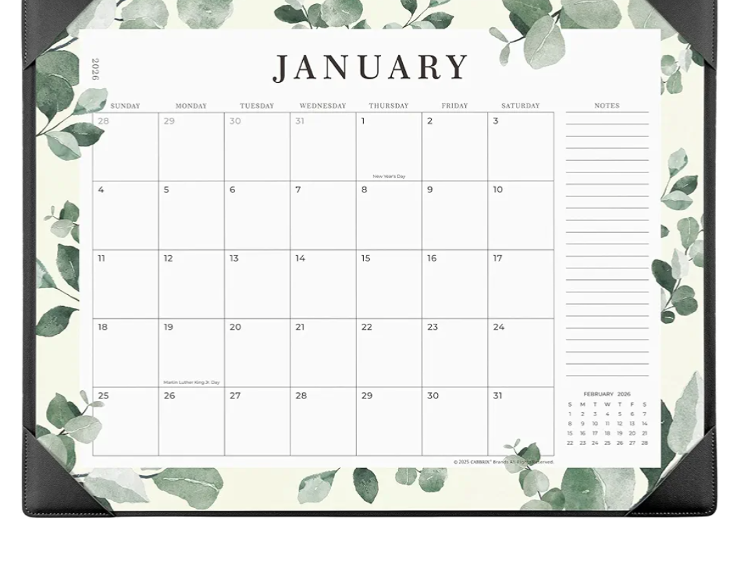 Cabbrix Desk Calendar 2026 with Desktop Mat, 21" x 16.5" Large Desk Calendar Covering January 2026 to December 2026, 12 Months Desktop Calendar for Home Office School Planning, Greenery