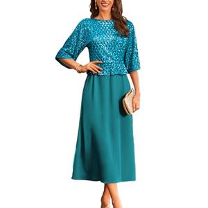 GRACE KARIN Mother of Bride Dresses 2025, 3/4 Sleeve Sequin Dress Maxi, Elegant Wedding Guest Dress Formal Cocktail (2XL)