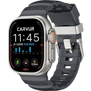 CARVUR FKM Watch Band F10  Premium Rubber Strap for Apple Watch  Trail & Sport Band  Lightweight, Rugged, Sweat & Water Resistant Wristband (Graphite | Silver Hardware)