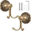 Yaocom Brass Towel Hook 2 Pack, Vintage Wall Mounted Robe Holder Heavy Duty Bathroom Coat Hanger for Towels Clothes Bathrobes, Antique Brass Decorative Hardware for Bathroom Kitchen Entryway