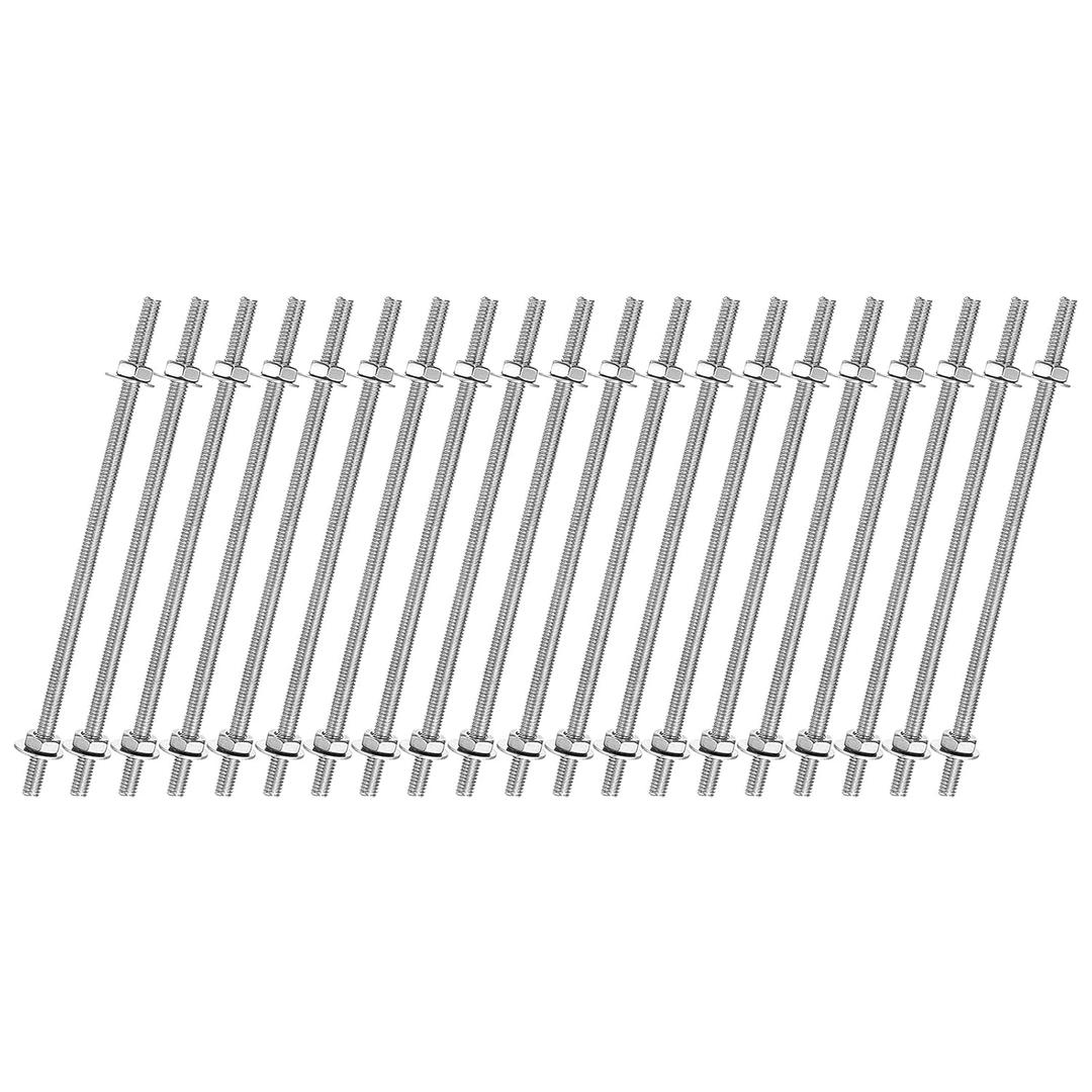uxcell 20pcs 8/32 Inch M4 Threaded Rods with 40pcs Hex Nuts and Washers 4 Inch 201 Stainless Steel Full Threads Right-Hand Thread for Hangers, U-Bolts, Beaded Garden Stake Rods, Silver