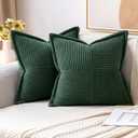 MIULEE Dark Green Corduroy Pillow Covers with Splicing Set of 2 Super Soft Boho Striped Pillow Covers Broadside Decorative Textured Throw Pillows for Couch Cushion Livingroom 18x18 inch (18" x 18" (Pack of 2))