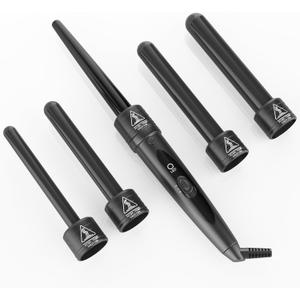 5-in-1Ceramic Tourmaline Curling Iron Set - 0.35"-1.25" Interchangeable Barrels Adjustable Temp 180F-450F, Fast Heat-up Insulated Gloves & Swivel Cord for All Hair Types (Travel-Friendly)
