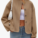 Tankaneo Womens Short Pea Coats Oversized Long Sleeve Button Down Casual Bomber Jackets with Pockets, Size M 