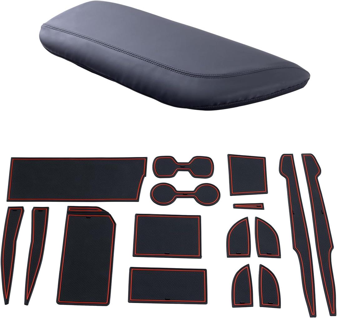 TOPINSTALL Center Console Cover and Anti-Dust Liners Cpmpatible with 2018-2024 Camry Interior Accessories, PU Leather Armrest Box Lid Protector Non-Slip Cup Holder Door Pocket Liners