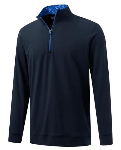 M MAELREG Mens Quarter Zip Pullover Lightweight Performance Solid Stretch Mock Neck Half Zip Mens Sweatshirt Navy, Size 2XL