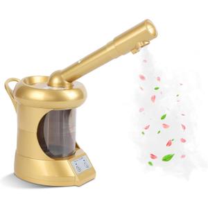 Facial Steamer, Nano Ionic Face Steamer with Extendable Arm for Deep Cleaning and Hydration, 360Rotating Nozzle Face Humidifier, Portable Ozone Steamer for Beauty, Spa and Home UseGolden