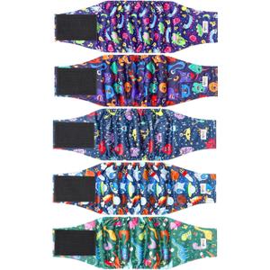 5 Pack Dog Diapers Male Reusable, Premium Belly Bands for Dogs, High Absorbing Male Dog Pee Wraps for Doggie in Incontinence or Excitable Urination and Training Cartoon M