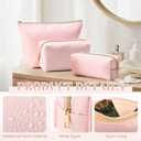 Kigeli 3 Pcs Nylon Makeup Bag Set for Women Aesthetic Cosmetic Bag with Interior Pocketes Preppy Cute Purse Pouch Makeup Brushes Storage Organizer for Travel(Pink)