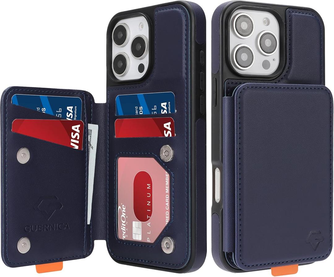 GUERNICA for iPhone 16 Pro Max (6.9") Wallet Case with Card Holder, RFID Blocking for Women Men, Kickstand Shockproof Phone Case for Apple 16 Pro Max, Blue