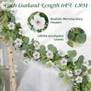 Artificial Eucalyptus Garland with Morning Glory Flowers, 2 Pack Faux Eucalyptus Leaves Greenery Garland Hanging Vines for Wedding Party Backdrop Mantle Table Arch Wall Decor, 6 FT Indoor Outdoor