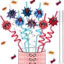LEDUO 24PCS Spider Web Drinking Straws - Man Party Decorations Gifts Supplies-Reusable Plastic Silly Crazy Straws for Kids Boys Girls Spidery Theme Birthday Party Favors Halloween Goodie Bags Stuffers