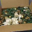 AMERZEST Pre-lit 9ft Christmas Garland with Gold Berries and Balls, Pine Cone, Golden Flower and 50 Battery Operated Soft White LED Lights with Timer, Artificial Holiday Decoration Door Outdoor