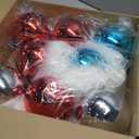 5.9 ft Christmas Garland with Lights for Porch Decor Xmas White Feather Boa Garland with 5.9 Inch Red Blue Shatterproof Balls, 9 Inch Large Bow and LED Lights Indoor Outdoor Front Door Tree