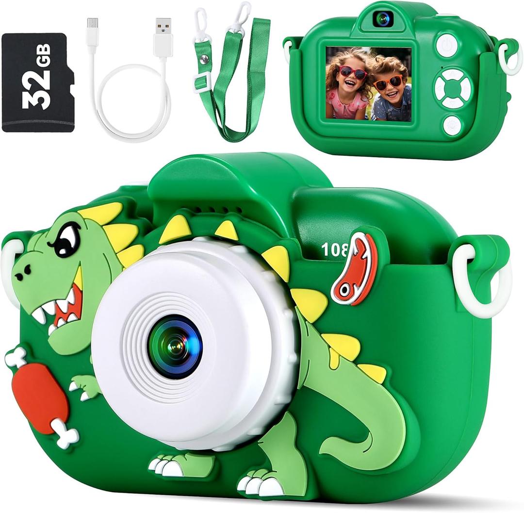 Kids Camera Boys Toys for 3 4 5 6 7 8 9 Years Old Boys, 48MP Dual Lens Kids Digital Camera Toddler Camera Christmas Birthday Gifts, 1080P HD Video Selfie Camera with 32G SD Card (Green)