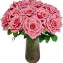 ATFL Fake Roses Artificial Flowers Bulk,3D Simulated Flowers,20 Pcs Artificial Silk Roses Flowers with Stems for Wedding Arrangement Centerpieces Party Home Table Decorations (20, Bean Pink)