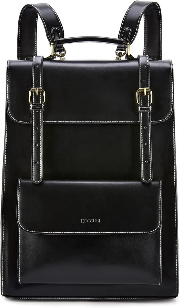 ECOSUSI Laptop Backpack for Women PU Leather Backpack Vintage for Laptop 15.6 inches Computer Bag College Bookbag