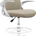 Drafting Chair Tall Office Chair with Flip-up Armrests, Adjustable Height, and Enhanced Lumbar Support - Ergonomic Rolling Stool, Back Support, and Adjustable Foot Rest Ring for Standing Desk Khaki