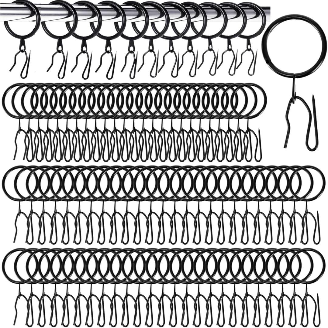 100 Pieces Metal Drapery Curtain Rings, 1.18 Inch Internal Diameter Curtain Hanging Rings with 100 Pin Hooks, Eyelets, Great for Window Door Shower Bathroom
