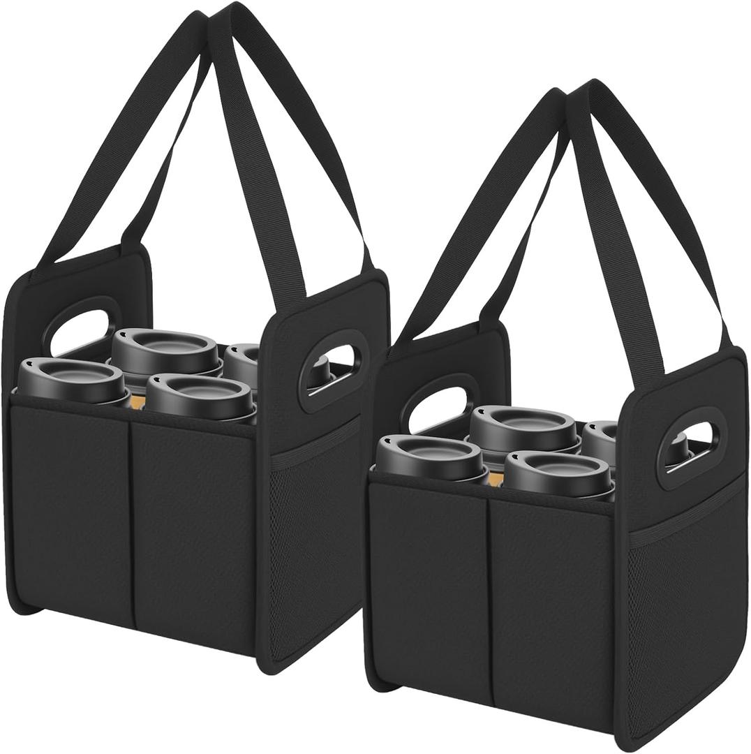 Foyego 2 Pack Drink Carrier with Handle, Reusable 4 Cup Carriers for Drinks, Portable Foldable Insulated Coffee Cup Drink Holder for Delivery and Caddy