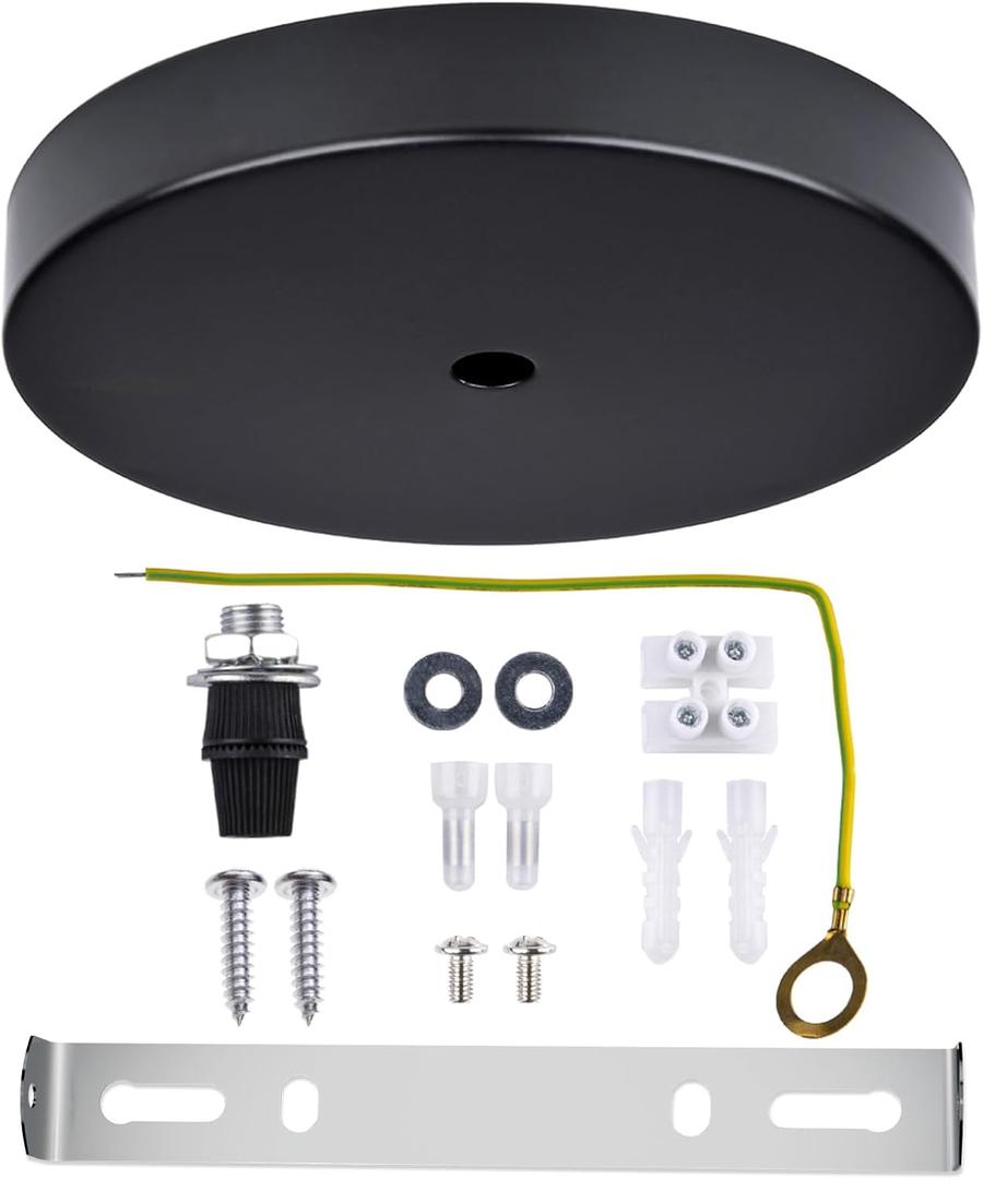 Arturesthome 7" Modern Rewind Ceiling Canopy Kit,Black Single Hole Ceiling Plate for Pendant Lights or Chandelier Fixture (7.08 Inch)