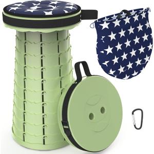 ALEVMOOM Portable Telescoping Stool Collapsible Stool with Cushion & Bag, Retractable Folding Stool for Adults Foldable Seat Sturdy Capacity 440 lbs for Camping Fishing Hiking BBQ (Green)