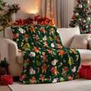 Horaldaily Christmas Flannel Blanket Throw, Green Gingerbread Man Christmas Bear Soft Fuzzy Plush Cozy Fleece Blankets for Couch Sofa Bed Lounging, Ideal Gifts for Kids Adults Wife Self, 60x80