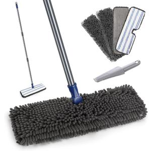 Mops for Floor Cleaning, Masthome Flat Dust Mop with 4 Reusable Pads, 2-Sided Microfiber Dust Mop for Wet & Dry Use, Flat Flip Mops for Hardwood, Laminate, Vinyl,Kitchen, Tile -1 Scraper