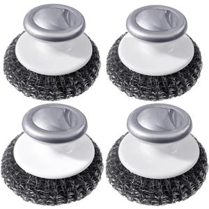 Steel Wool Scrubber with 2 Handles & 3 Replacement Wire Sponge(Scouring Pads)  Stainless Metal Cleaner Heavy Duty Brush for Pots, Pans, Cast Iron, Grill, Sink, Dishes, Stove, Kitchen Deep Clean