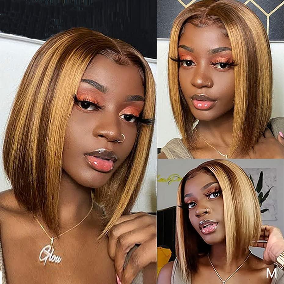 EQ DUOUPA 10 Inch Bob Wig Human Hair 180 Density Highlight 13x4 HD Lace Front Wigs Omber 233